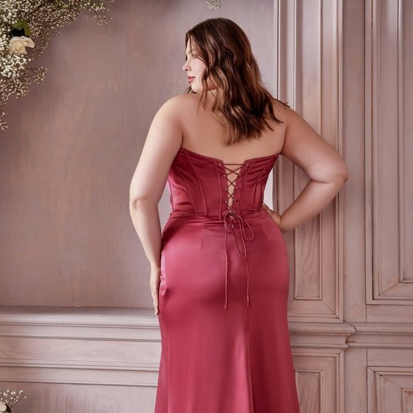 NEW LONG OFF SHOULDER SHEATH SLEEVELESS SATIN DRESS WITH LACE UP BACK CD 7484C - Picture 5 of 10